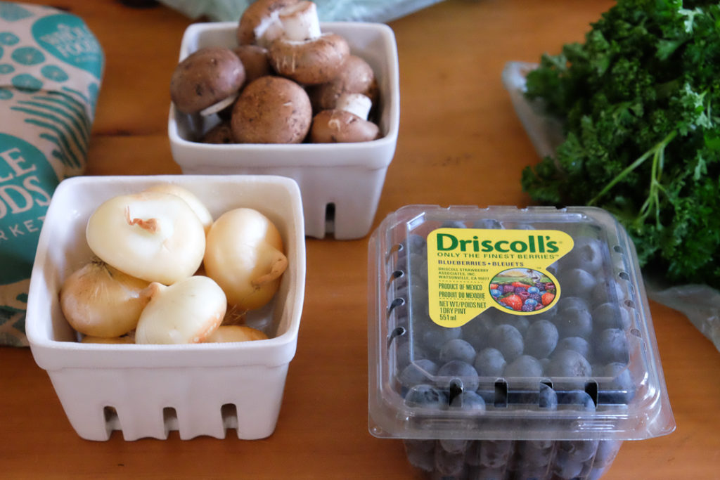 マッシュルーム、パールオニオン、ブルーベリー