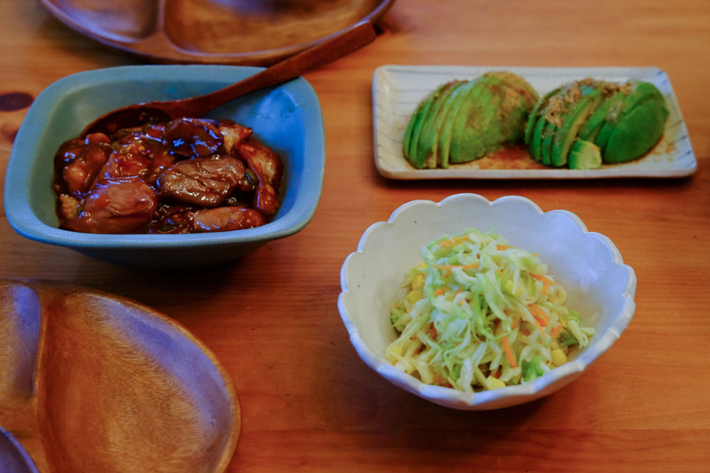 麻婆なす、コールスロー、アボポン