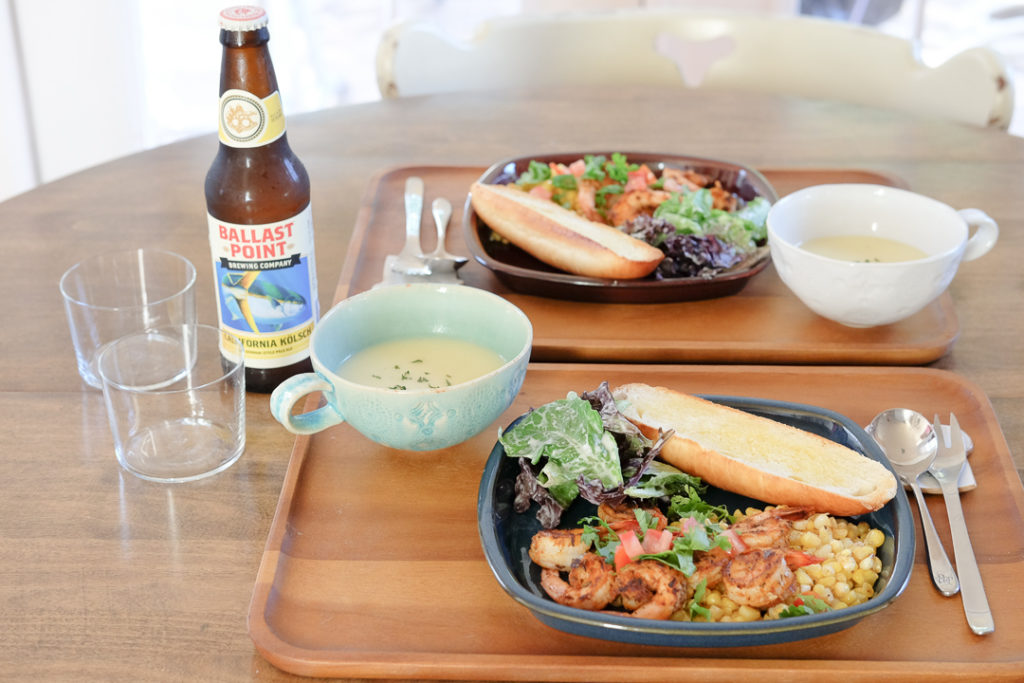 海老のグリルとポテトスープの献立