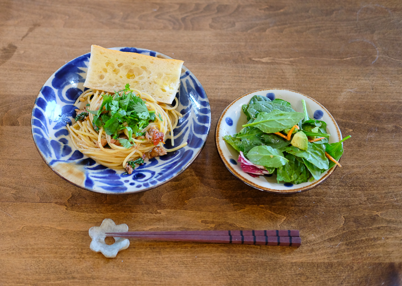 オイルサーディンパスタの献立