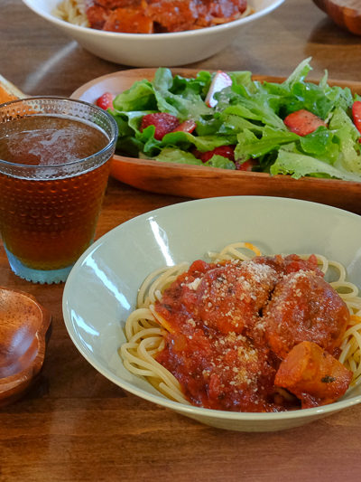 ミートボールスパゲティの献立