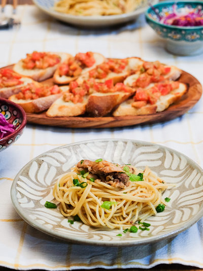 オイルサーディンの和風パスタの献立