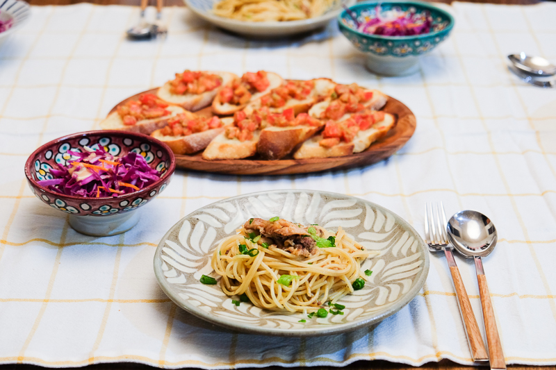 オイルサーディンの和風パスタの献立