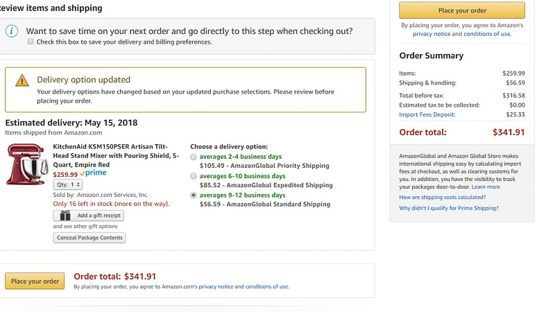 アメリカのアマゾンからキッチンエイドを買う