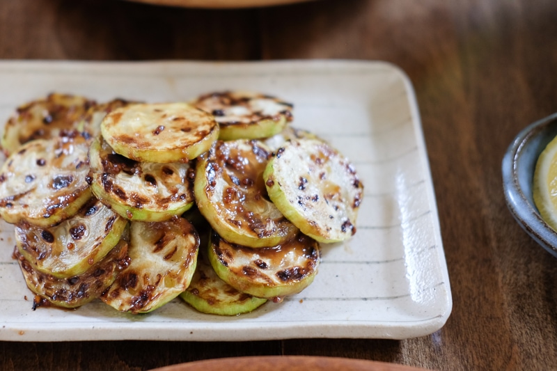 ズッキーニの甘酒マスタード醤油焼き