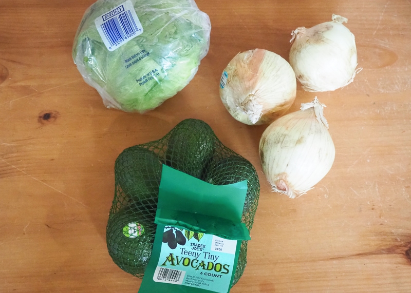 レタス、アボカド、玉ねぎ